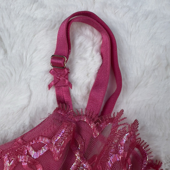 Victoria’s Secret Very Sexy Heart Mesh Low Cut Demi Bra 34DDD Fuchsia Lace NWT - Picture 8 of 10